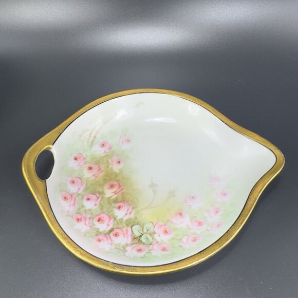 1960s German Porcelain Hand Painted Dish Plate With Handle Artist Signed Vintage - Picture 7 of 13